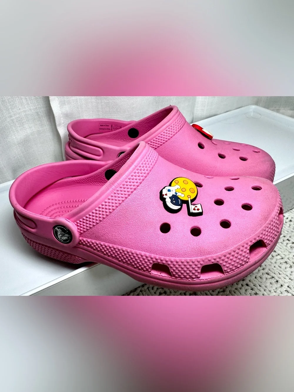 Kids Pink CROCS Slip-On Clog Shoes with Fun Charms #1810